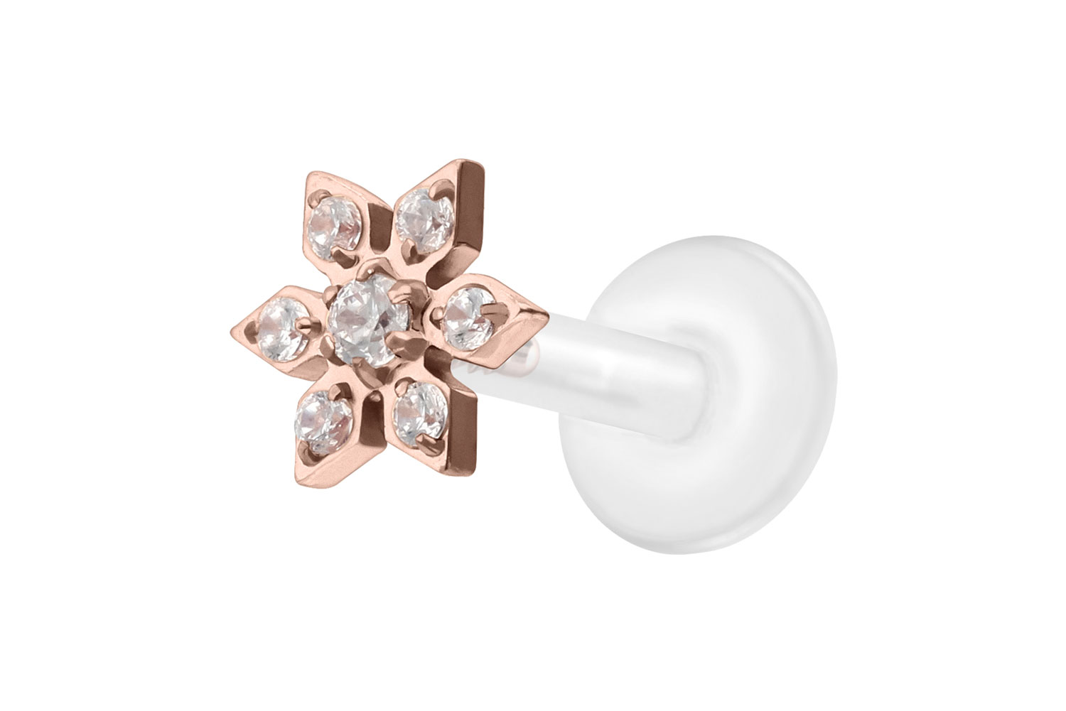 PTFE Labret Piercing mit Innengewinde + Titan-Aufsatz KRISTALLBLUME